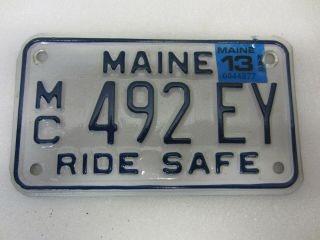 Expired 2013 Maine Motorcycle License Plate As Pictured " Mc 492 Ey "