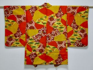 Japanese Kimono Silk Antique Haori / Meisen / Karakusa Flower / Silk Fabric /110