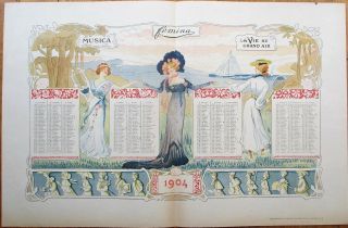 Art Nouveau French 1904 Calendar - Lucien Metivet/artist - Signed - La Vie Grand Air