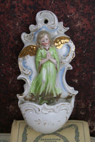 Antique Porcelain Holy Water Font Putti Angel Marked