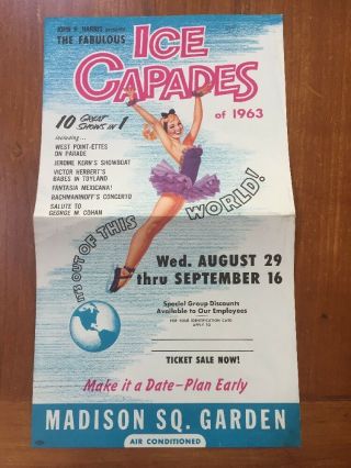 One Sided Poster Of The 1963 Ice Capades At Madison Square Garden Mcm