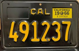1966 California Motorcycle License Plate W/tag