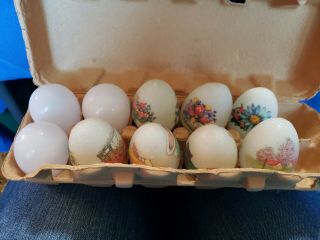 Vintage Antique 10 White Hand Blown Milk Glass Easter Eggs,  Old Carton,  7crafted