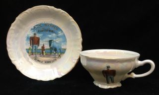 Paul Bunyan & Babe The Blue Ox Tea Cup & Saucer Porcelain Bemidji Mn Vintage