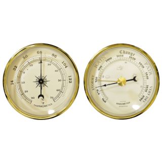 Set Of 2 Weather Barometer,  Thermometer Wireless Monitor Plastic Gold Trim
