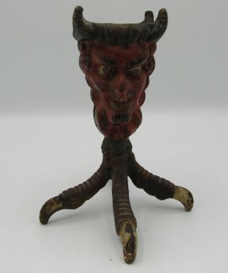 Antique Painted Cast Iron Devil Head/chicken Foot Claw Candle Holder Halloween