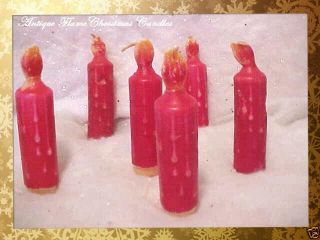 Set Of 6 Rare Antique Chubby Red Wax Vtg Christmas Candles With Yellow Flames