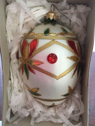 Christopher Radko Hand Made & Decorated Noel Faberge Egg Glass Ornament Jewels