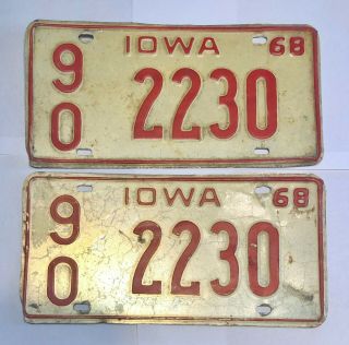 Pair (2) Vintage 1968 Iowa License Plates