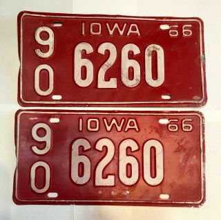 Pair (2) Vintage 1966 Iowa License Plates