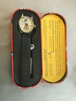 Rare Disney Shareholder 20 Jewel 1930’s Style Mickey Mouse Character Watch & Tin