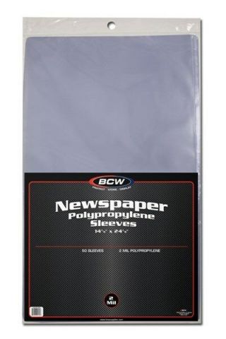 Pack Of 50 Bcw 14 X 24 Newspaper Acid 2 - Mil Clear Poly Sleeves 14x24
