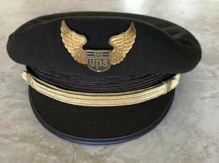 United Parcel Service Ups Airlines Pilot Hat With Badge Cap Wings 1990 Old Logo