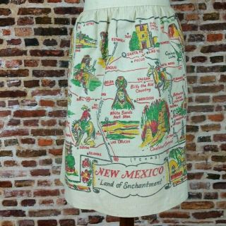 Vintage Mexico Souvenir Apron Linen Print Mid Century Travel State Western
