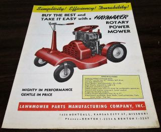 Vintage 1957 Lawnmower Parts Co Haymaker Rotary Power Mowers Dealer Brochure Y