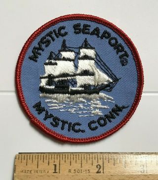 Mystic Seaport Conn.  Ct Tall Ship Blue Red Round Embroidered Souvenir Patch