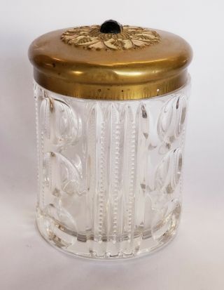 Art Nouveau Antique Humidor Glass Tobacco Jar With Metal Lid