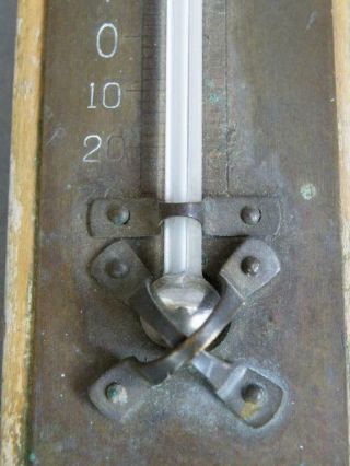 Vintage Wood and Brass Wall Mounted Thermometer 9 