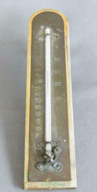 Vintage Wood and Brass Wall Mounted Thermometer 9 