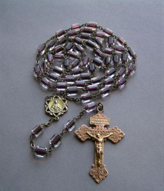 Rare Antique Czech Crystal & Copper / Brass Rosary 24 "