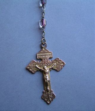 RARE ANTIQUE CZECH CRYSTAL & COPPER / BRASS ROSARY 24 