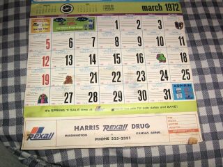 Vintage Rexall Drugs Calendar,  1972,  Harris Drug Store,  Washington,  Kansas,  Fair 5
