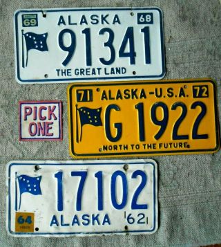 Alaska License Plate Tag 1962 - 64 1968 - 69 1971 1972 - Pick One - Low