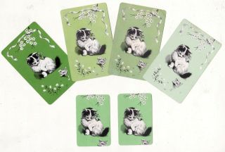 Set Of 5 : Kitten And The Frog Single Vintage Swap/playing Cards