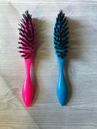 Vintage Set Of Two 6” Travel Hair Brushes Neon Pink And Blue Avon?