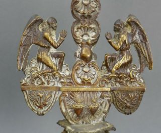 Fine Antique Cast Bronze Reliquary Alter Crucifix Sacred Heart Angel Attendants 4