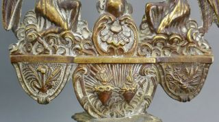 Fine Antique Cast Bronze Reliquary Alter Crucifix Sacred Heart Angel Attendants 6