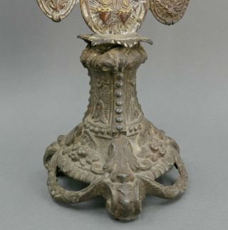 Fine Antique Cast Bronze Reliquary Alter Crucifix Sacred Heart Angel Attendants 7