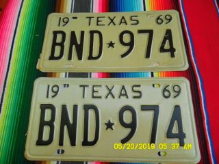 1969 Texas License Plates Bnd974