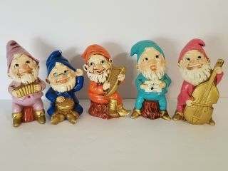 Vintage Ceramic Gnomes Elf Dwarf Playing Instruments William H.  Block Co.  6 "