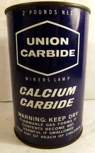 Vintage Union Carbide Corp Ny Miners Lamp Calcium Carbide 2 Pounds Can With Lid