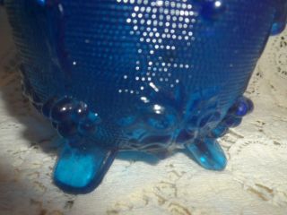 Vintage Blue Jeannette Glass Grape Vine Pattern 4 - Ftd.  Covered Vanity Jar Box 3