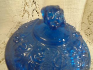 Vintage Blue Jeannette Glass Grape Vine Pattern 4 - Ftd.  Covered Vanity Jar Box 5
