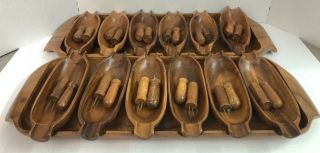 Vintage Wooden Corn On The Cob Dishes Holders Set Of 12 With 2 Serving Trays