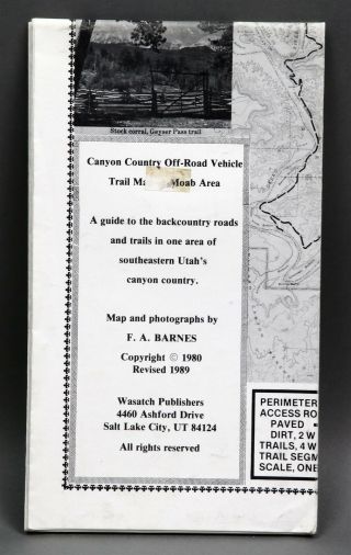 1989 Canyon Country Off - Road Vehicle Trail Map Moab Area Canyonlands Barnes