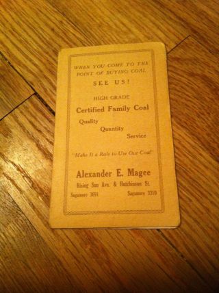 Alexander E Magee Certified Family Coal Brochure/peerless Elliptic Needles Rare