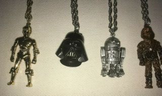 Set Of 4 Vintage 1977 Star Wars Necklaces - C3po,  R2d2,  Darth Vader,  Chewbacca