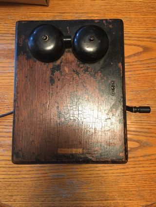 Antique Western Electric Telephone Crank Handle Wood Ringer Box Bell