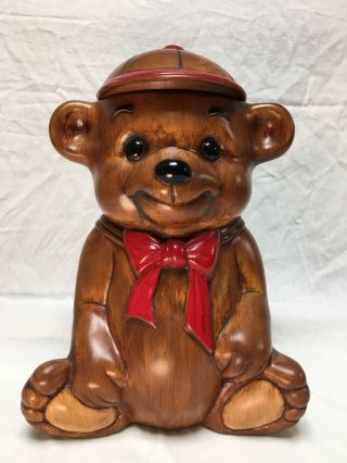 Treasure Craft Brown Teddy Bear Red Bow Tie Baseball Hat Cap Vintage