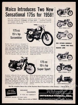 1958 Maico Scrambler Sport Typhoon Etc Motorcycle Photo Vintage Print Ad