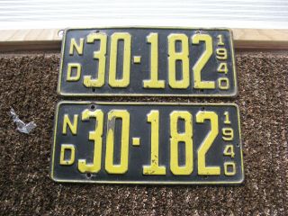 1940 40 North Dakota Nd License Plate Pair 30 - 182