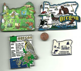 Oregon Magnet Assortment 4 State Souvenirs Including Jumbo Artwood Map
