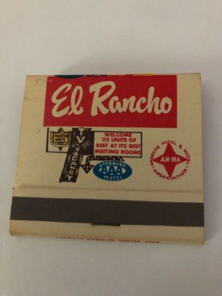 Vintage Full Matchbook El Rancho Lodge Rock Springs Wyoming