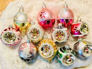 11 Vintage Hand Painted Glass Christmas Ornaments Indents Poland 2 - 3/4 To 3 - 1/2