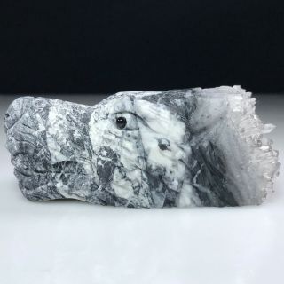 317g Natural Quartz Crystal Cluster Mineral Specimen,  Hand - Carved Wolf Head