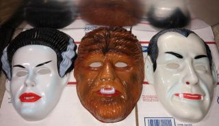 Vintage Universal Monsters Plastic Masks Bride Of Frankenstein Dracula Wolfman